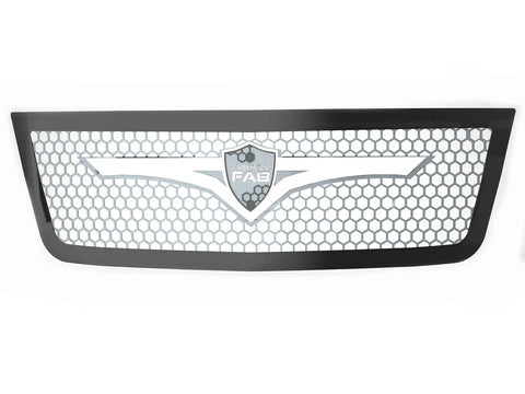 A silver grille insert for a 2006-2007 Chevy Silverado 1500 with a two-layer center design and adjustable mounting brackets.